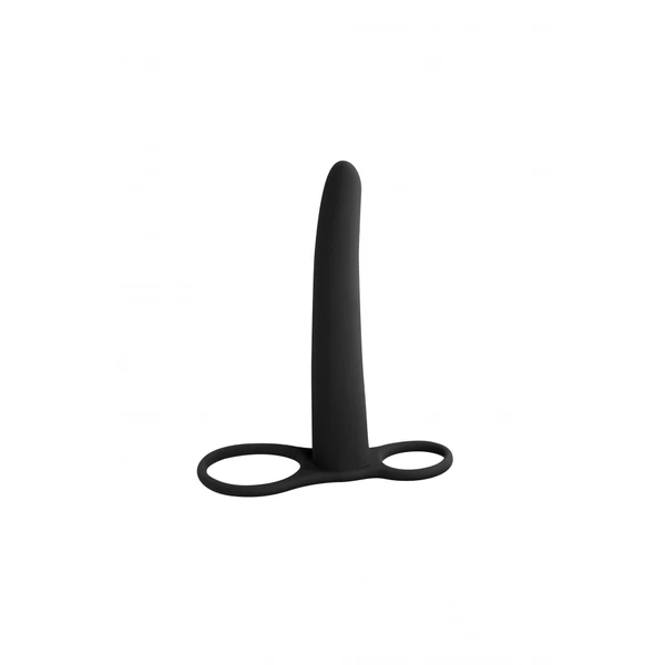Lola Toys Pure Passion Gimlet Double Penetration Nozzle Black - Podwójny pierścień na penisa z dildem