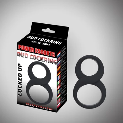 Power Escorts Duo Cockring Black Cock &amp; Ball Cockring- Elastyczny pierścień erekcyjny