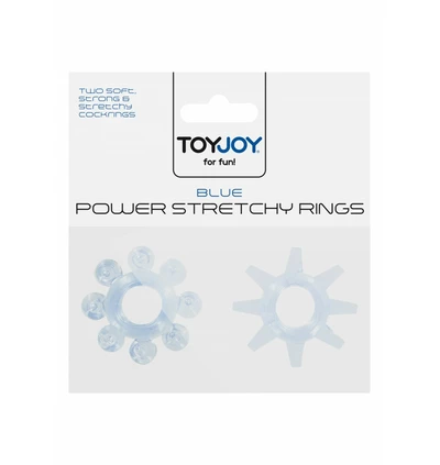 ToyJoy Power Stretchy Rings Blue 2Pcs - Zestaw elastycznych pierścieni erekcyjnych, niebieskie