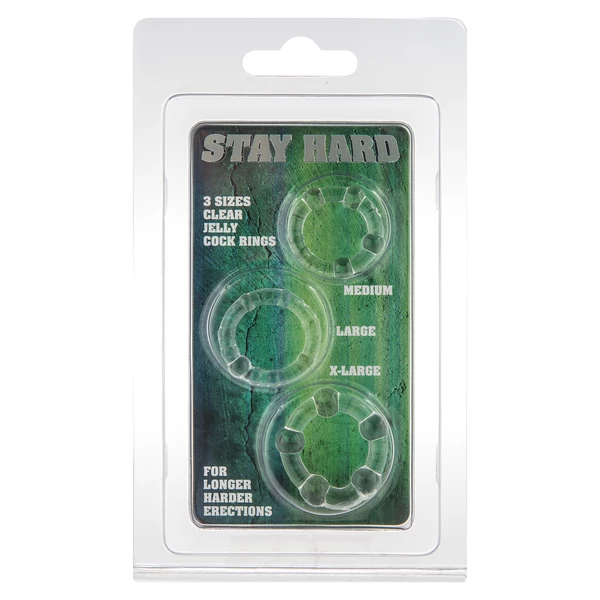 Stay Hard Three Rings - Clear - Zestaw elastycznych pierścieni erekcyjnych, przezroczyste