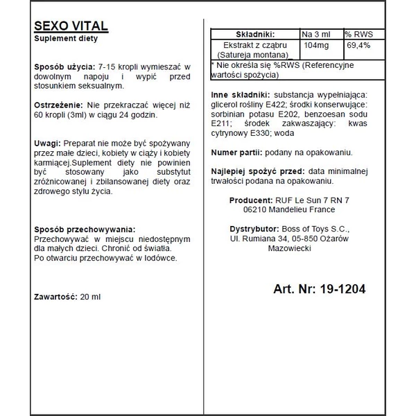 RUF Aphrodict Sexovital 30 Ml - Krople wzmacniające dla Panów