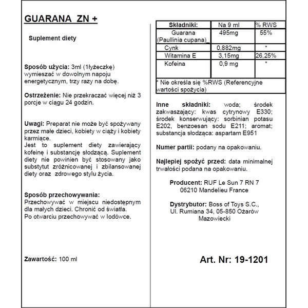 RUF Aphrodict Guarana Zn + 100 Ml - Krople wzmacniające dla Panów