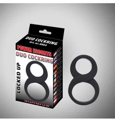 Power Escorts Duo Cockring Black Cock &amp; Ball Cockring- Elastyczny pierścień erekcyjny