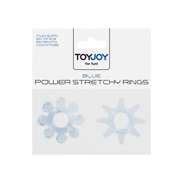 ToyJoy Power Stretchy Rings Blue 2Pcs - Zestaw elastycznych pierścieni erekcyjnych, niebieskie