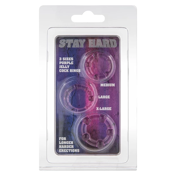 Stay Hard Three Rings - Purple - Zestaw elastycznych pierścieni erekcyjnych, fioletowe