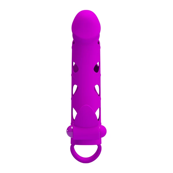 Pretty Love Vibrating Penis Sleeve With Ball Strap - Wibrująca nakładka na penisa