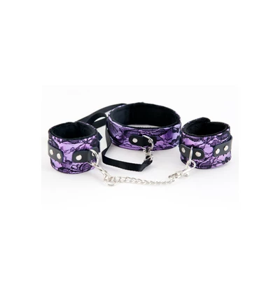 Toyfa Set Collar With Hand Cuffs Metal Chain Tracery Purple - Kajdanki z obrożą