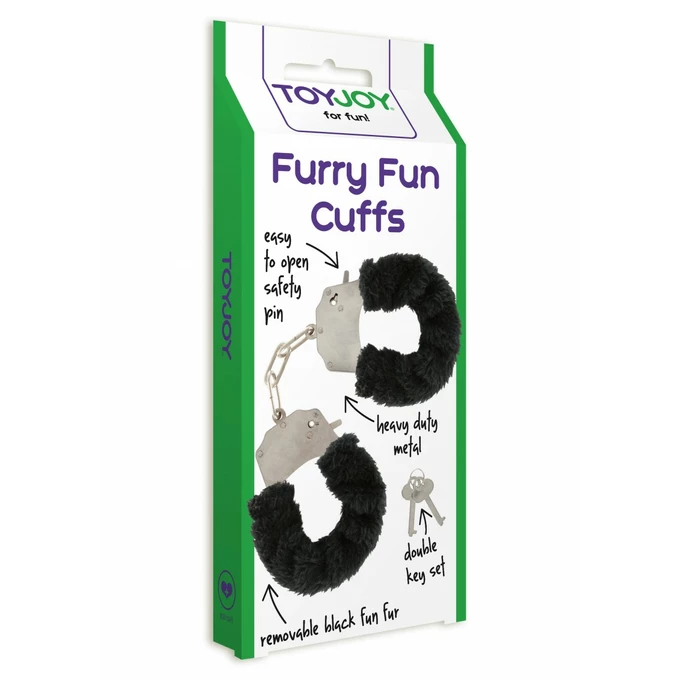 ToyJoy Furry Fun Cuffs Black Plush - Kajdanki z futerkiem, czarne