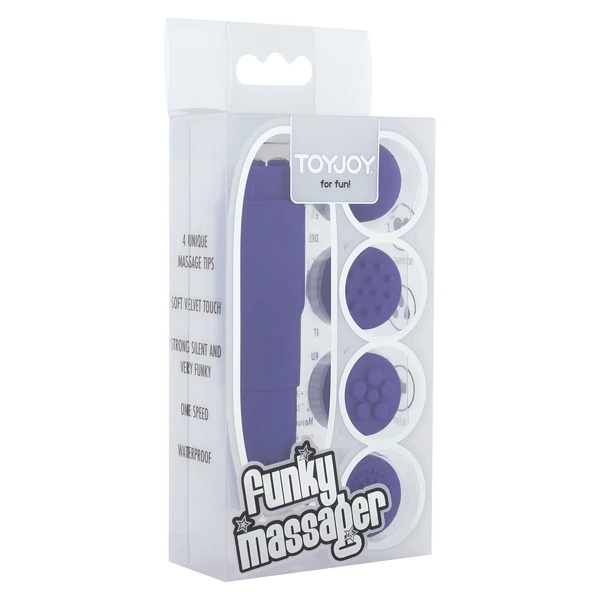 ToyJoy Funky Massager Purple - Wibrator łechtaczkowy z różnymi końcówkami, fioletowy