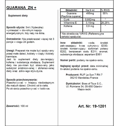 RUF Aphrodict Guarana Zn + 100 Ml - Krople wzmacniające dla Panów