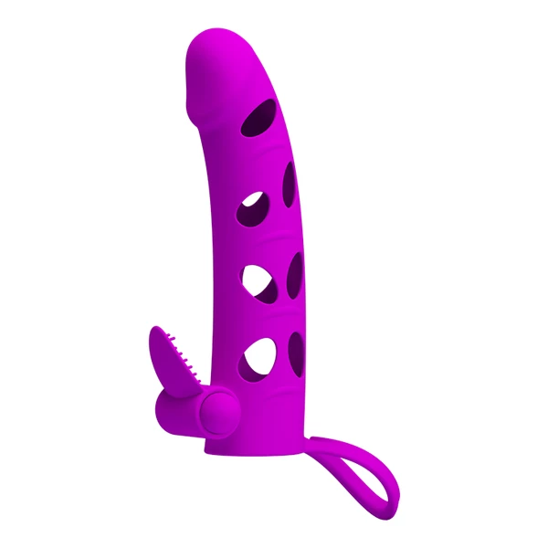Pretty Love Vibrating Penis Sleeve With Ball Strap - Wibrująca nakładka na penisa