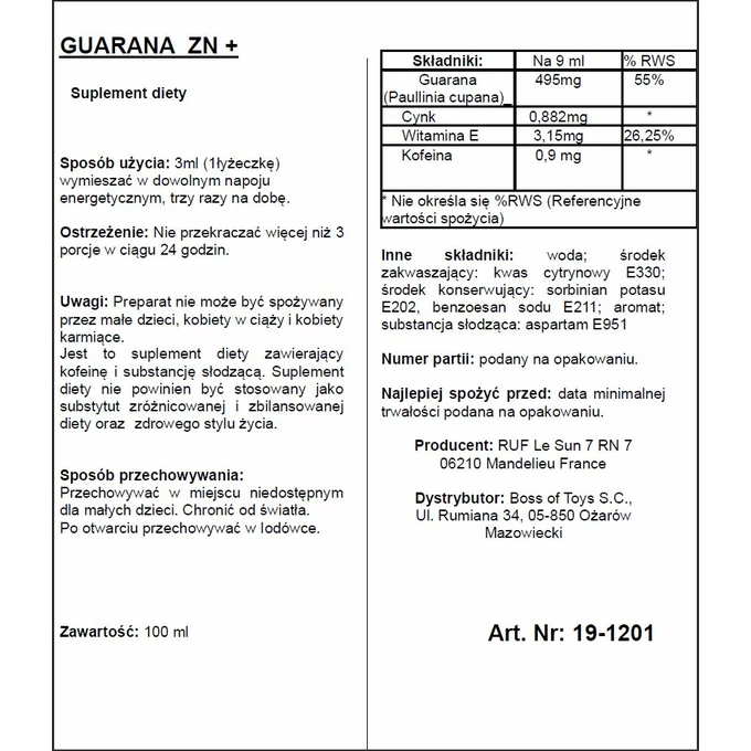 RUF Aphrodict Guarana Zn + 100 Ml - Krople wzmacniające dla Panów