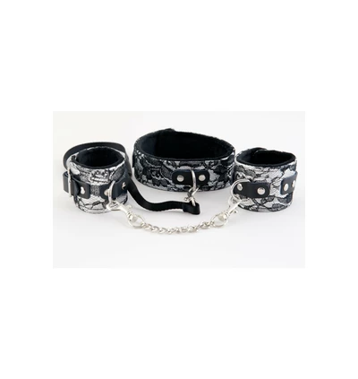 Toyfa Set Collar With Hand Cuffs Metal Chain Tracery Silver - Kajdanki z obrożą