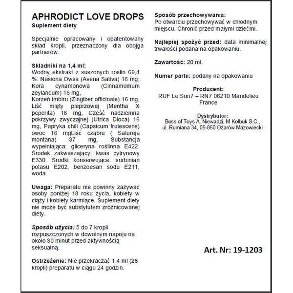 RUF Aphrodict Love Drops 30 Ml - Krople na libido