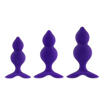 FeelzToys Bibi Twin Butt Plug Set 3 Pcs Purple - Zestaw korków analnych Fioletowy