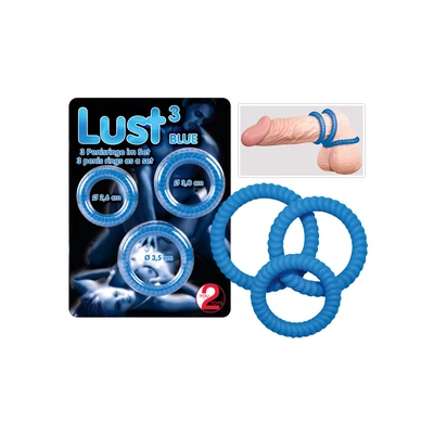 You2Toys Lust 3 Blue - Zestaw elastycznych pierścieni erekcyjnych, niebieskie