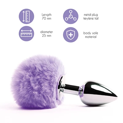 FeelzToys Bunny Tails Butt Plug Purple - korek analny z pomponem Fioletowy