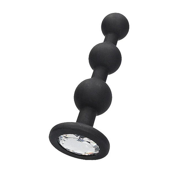 Ouch! Silicone Beaded Diamond Butt Plug Black - Koraliki analne z diamentem