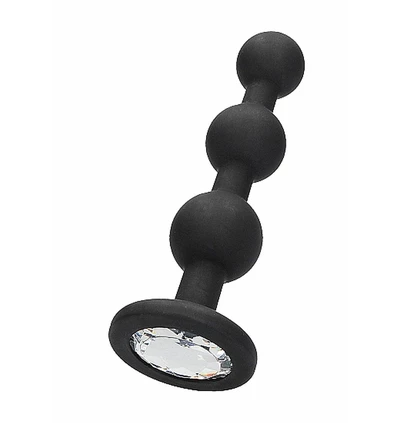 Ouch! Silicone Beaded Diamond Butt Plug Black - Koraliki analne z diamentem
