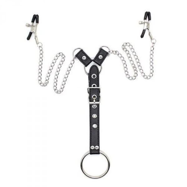 Toyz4lovers Penitence Man Nipples Clamps Black - Zaciski na sutki z łańcuszkiem