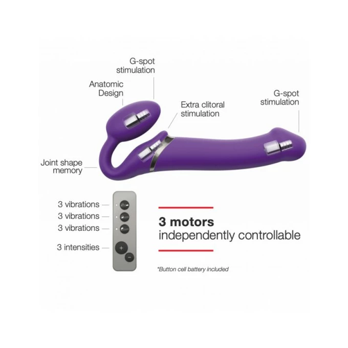 Strap-on-me Vibrating Strap-on Purple XL - Wibrujące dildo strap on, Fioletowy
