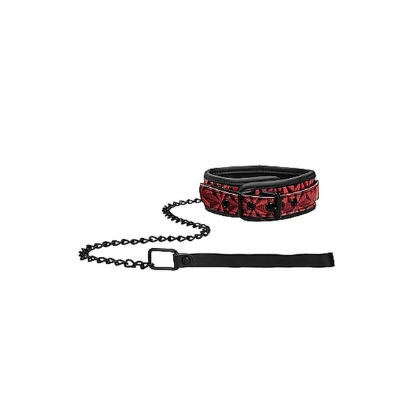 Ouch! Luxury Collar With Leash Burgundy - Obroża ze smyczą