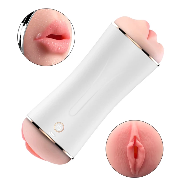 Boss Series Vibrating Masturbation Cup 10DE - Wibrujący masturbator z dwoma otworami