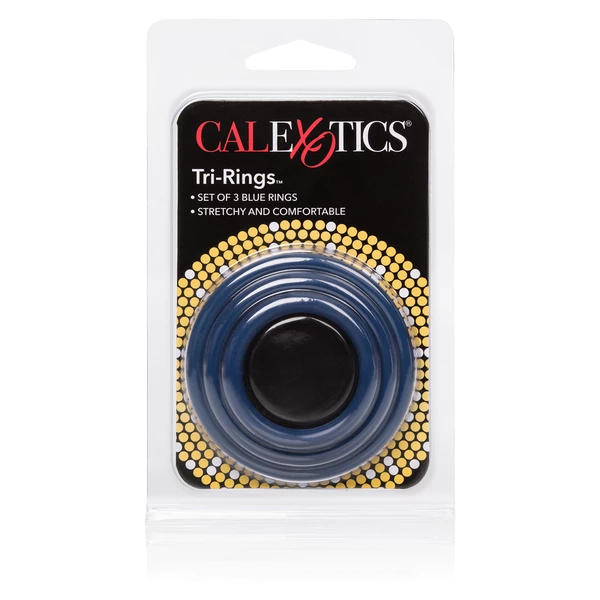 CalExotics Tri Rings Blue - Zestaw elastycznych pierścieni erekcyjnych Niebieski