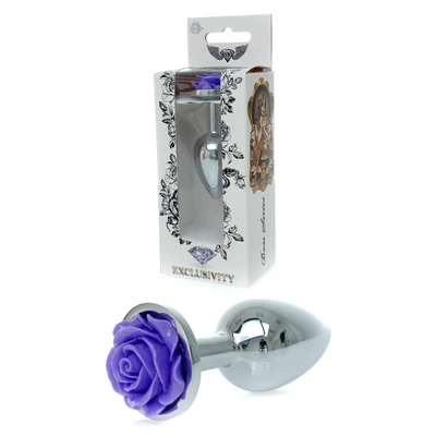 Boss Series Jewellery Silver Plug Rose Purple - Korek analny z ozdobnym kwiatem Fioletowy