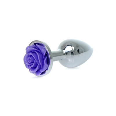 Boss Series Jewellery Silver Plug Rose Purple - Korek analny z ozdobnym kwiatem Fioletowy
