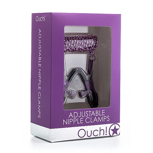 Ouch! Adjustable Nipple Clamps Purple - Zaciski na sutki z łańcuszkiem Fioletowy