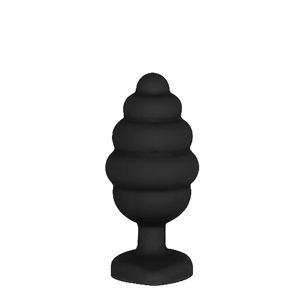 Ouch! Ribbed Diamond Heart Plug Black Regular - Korek analny z diamentem Czarny