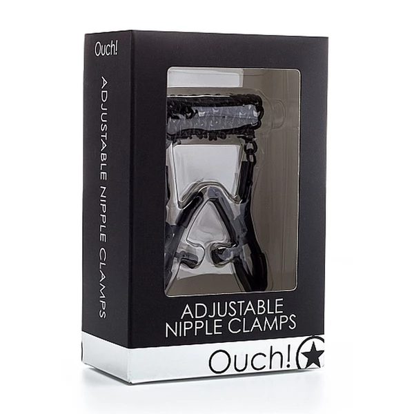 Ouch! Adjustable Nipple Clamps Black - Zaciski na sutki z łańcuszkiem Czarny