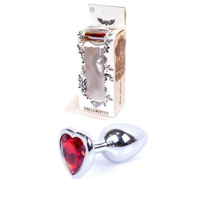 Boss Series Jewellery Silver Heart Red - Korek analny z diamentem Czerwony