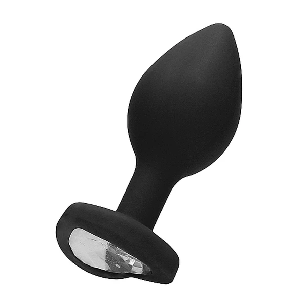 Ouch! Diamond Heart Butt Plug Regular Black - Korek analny z diamentem Czarny