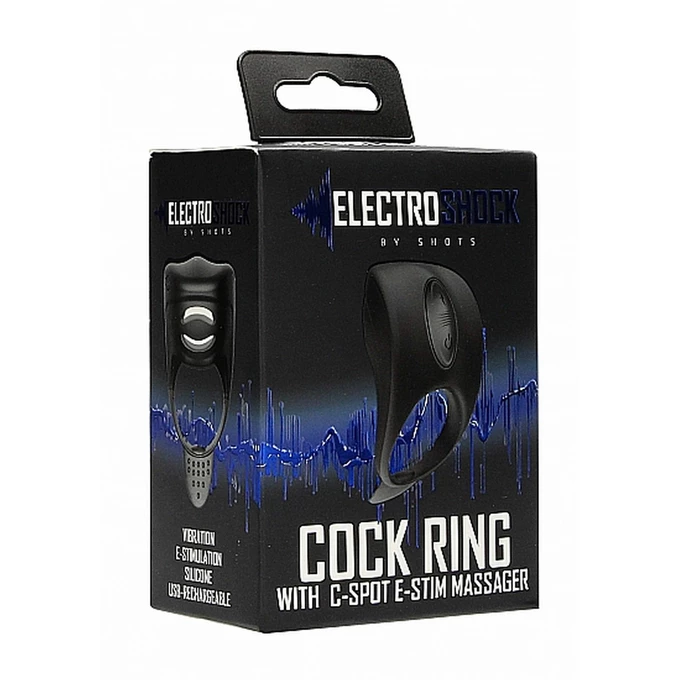 ElectroShock Cock Ring C Spot Massager Black - Wibrujący pierścień erekcyjny z elektrostymulacją