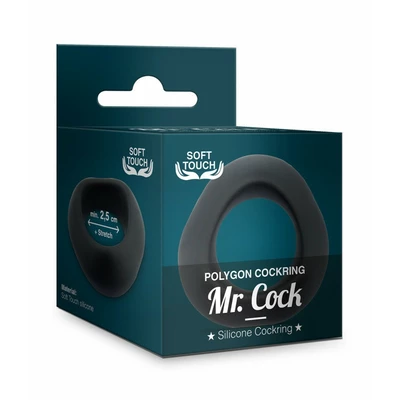 Mr. Cock Polygon Silicone Cockring Black - Elastyczny pierścień erekcyjny