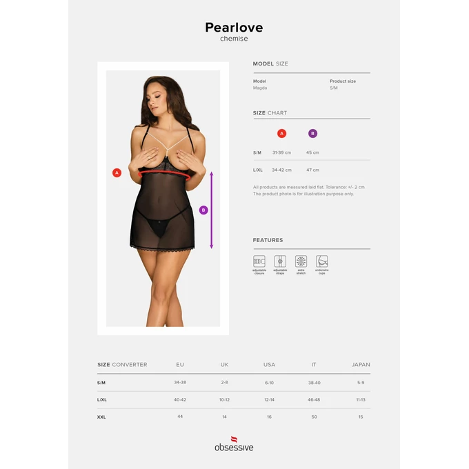 Obsessive Pearlove Koszulka I Stringi - Czarny