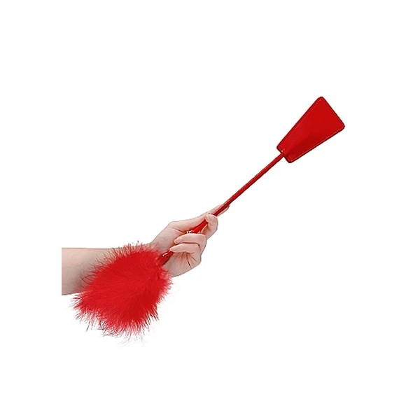Ouch! Crop With Feather Red - Szpicruta do klapsów z piórkiem Czerwony