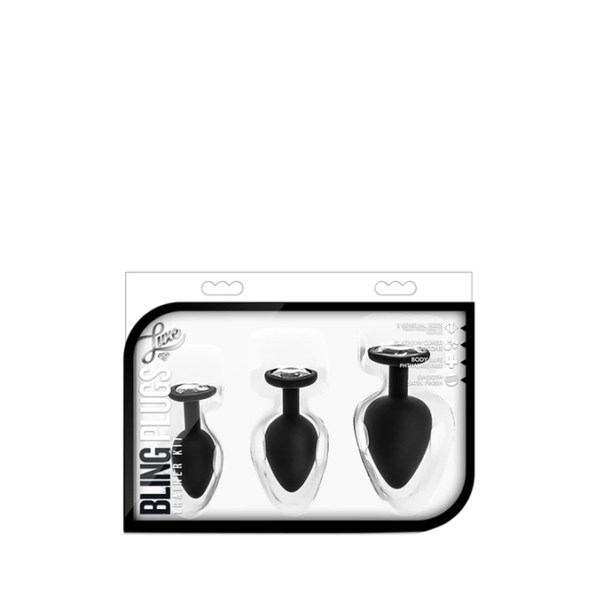 Blush Luxe Bling Plugs Training Kit White Gems - Zestaw korków analnych z diamentem Czarny