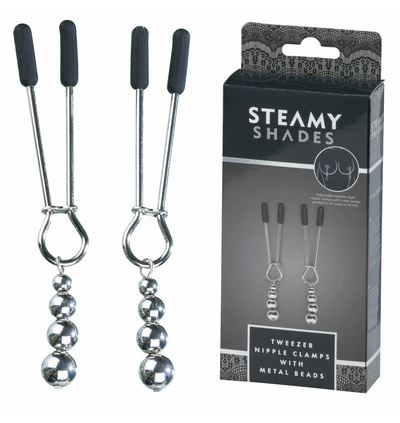 Steamy Shades Tweezer Nipple Clamps With Metal Beads - Zaciski na sutki