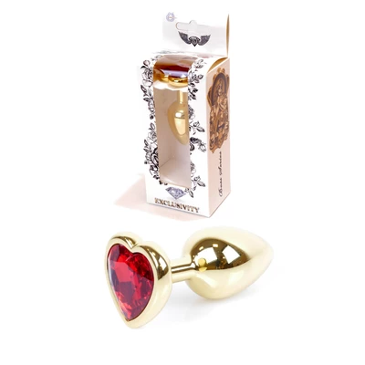 Boss Series Jewellery Gold Heart Red - Korek analny z diamentem Czerwony