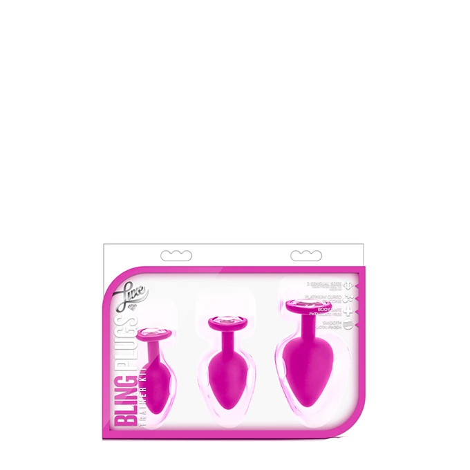Blush Luxe Bling Plugs Training Kit Pink - Zestaw korków analnych z diamentem Różowy