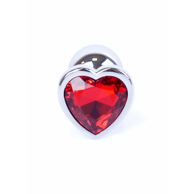 Boss Series Jewellery Silver Heart Red - Korek analny z diamentem Czerwony