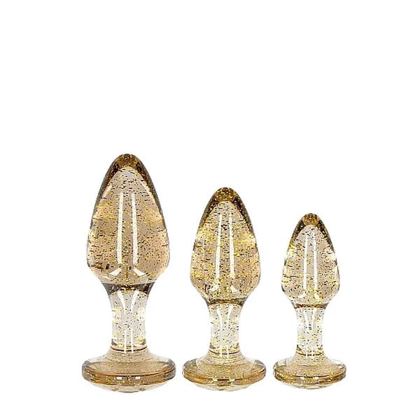 Ouch! Acrylic Goldchip Butt Plug Set Gold - Zestaw korków analnych
