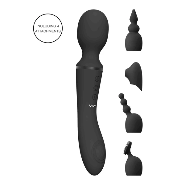 Vive Nami Black - Wibrator wand z dodatkowymi końcówkami