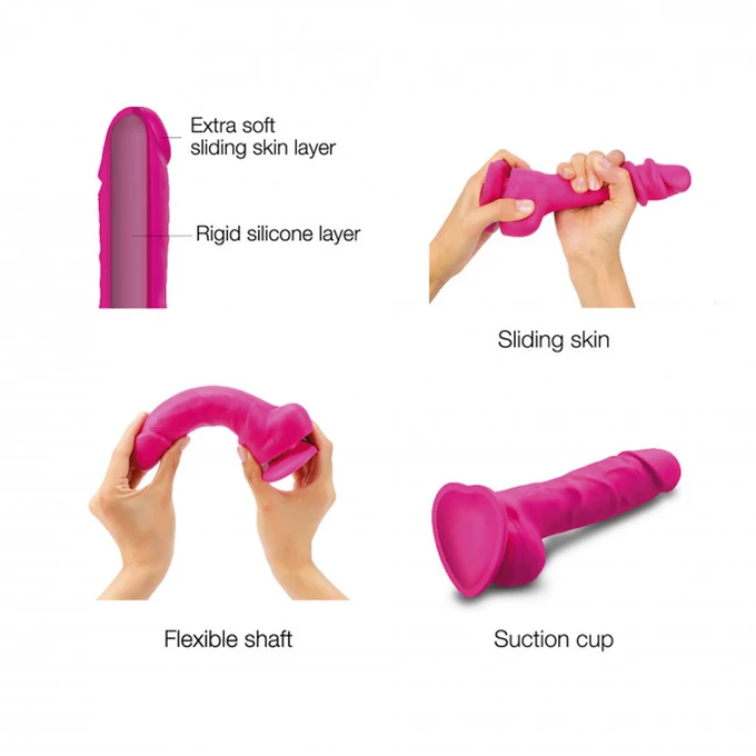 Strap-on-me sliding skin realistic dildo fuchsia - Dildo z przyssawką strap on L, Różowy