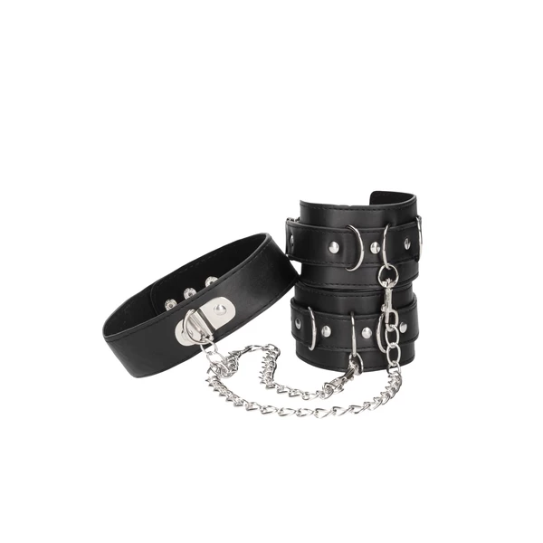 Ouch! bonded leather collar with hand cuffs - Kajdanki z obrożą