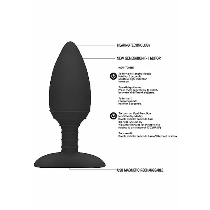 Elegance Heating Anal Butt Plug Glow Black - Wibrujący korek analny z opcją podgrzewania Czarny