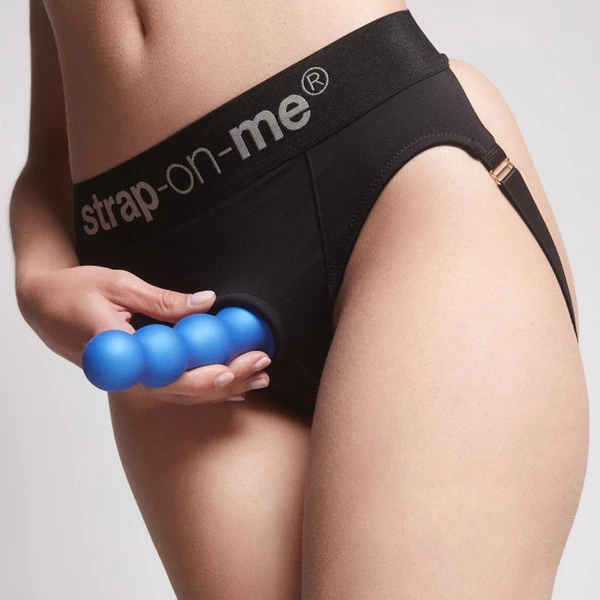 Strap-on-me dildo plug balls metallic blue - Dildo z przyssawką strap on S, Niebieski